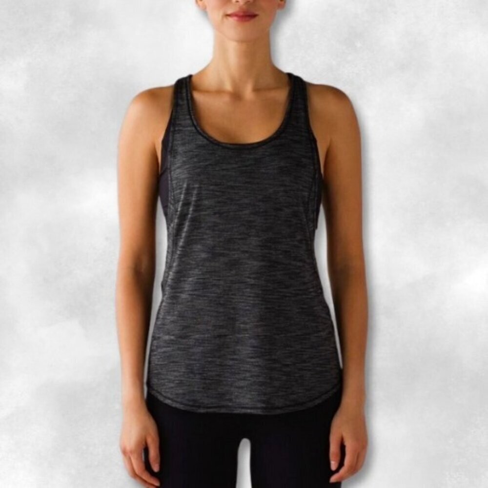 Lululemon Tank Top Sweat Wicking Built-In Bra Racerback Black Gray W US Medium